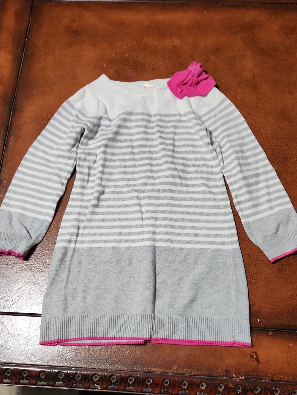 Girl's Dress Gymboree Gray & White Striped Knit Dress with Pink Bow Accent